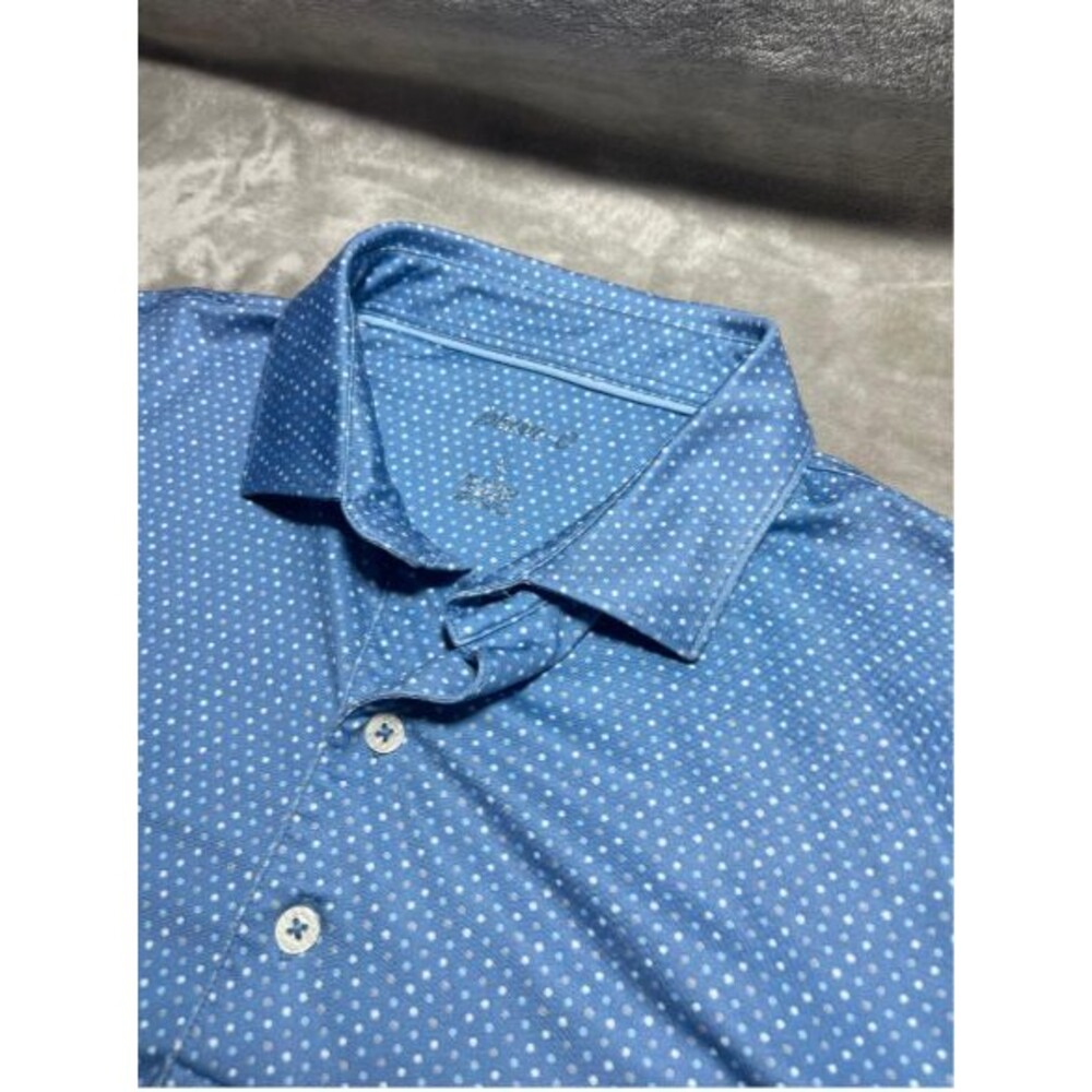 Johnnie-O Golf Polo Shirt Men's Large Blue Polka Dots Performance Short Sleeve